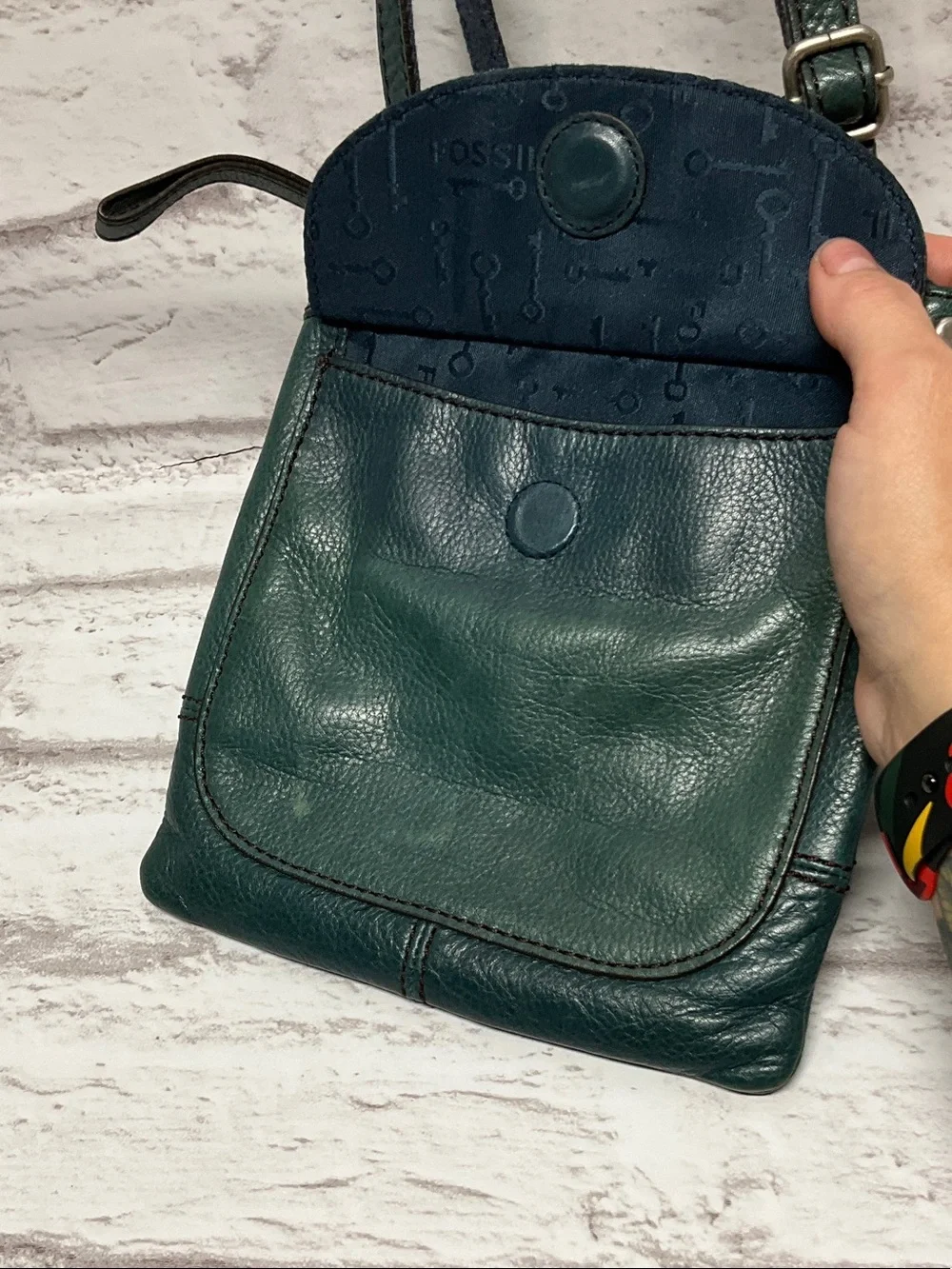 Fossil Teal Green Leather Crossbody with Front Flap